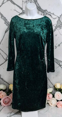 InsNova Green Velour Fitted Midi Dress Sz M Long-Sleeve Formal Holiday Ruched